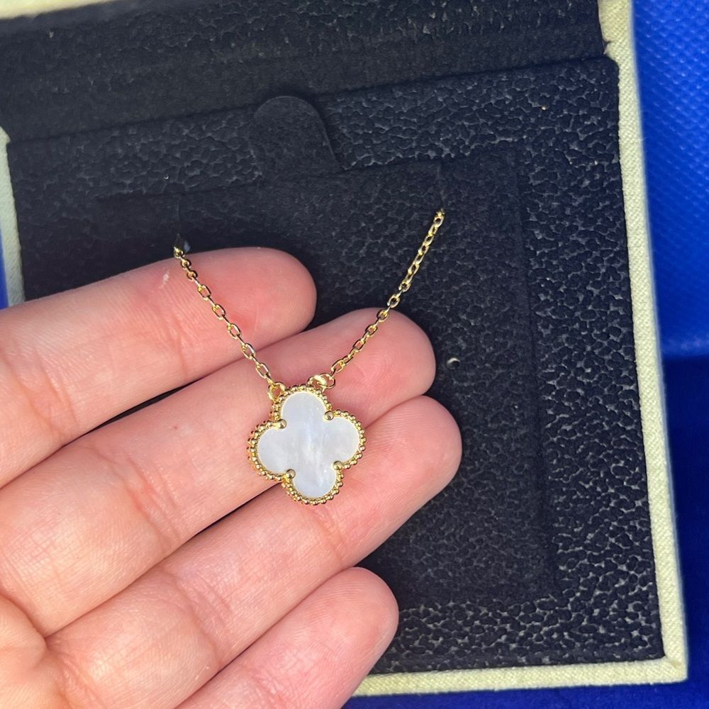 Gold and White Clover Pendant Necklace